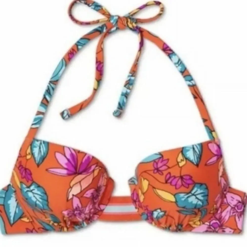 Target xhilaration orange floral bikini top size large